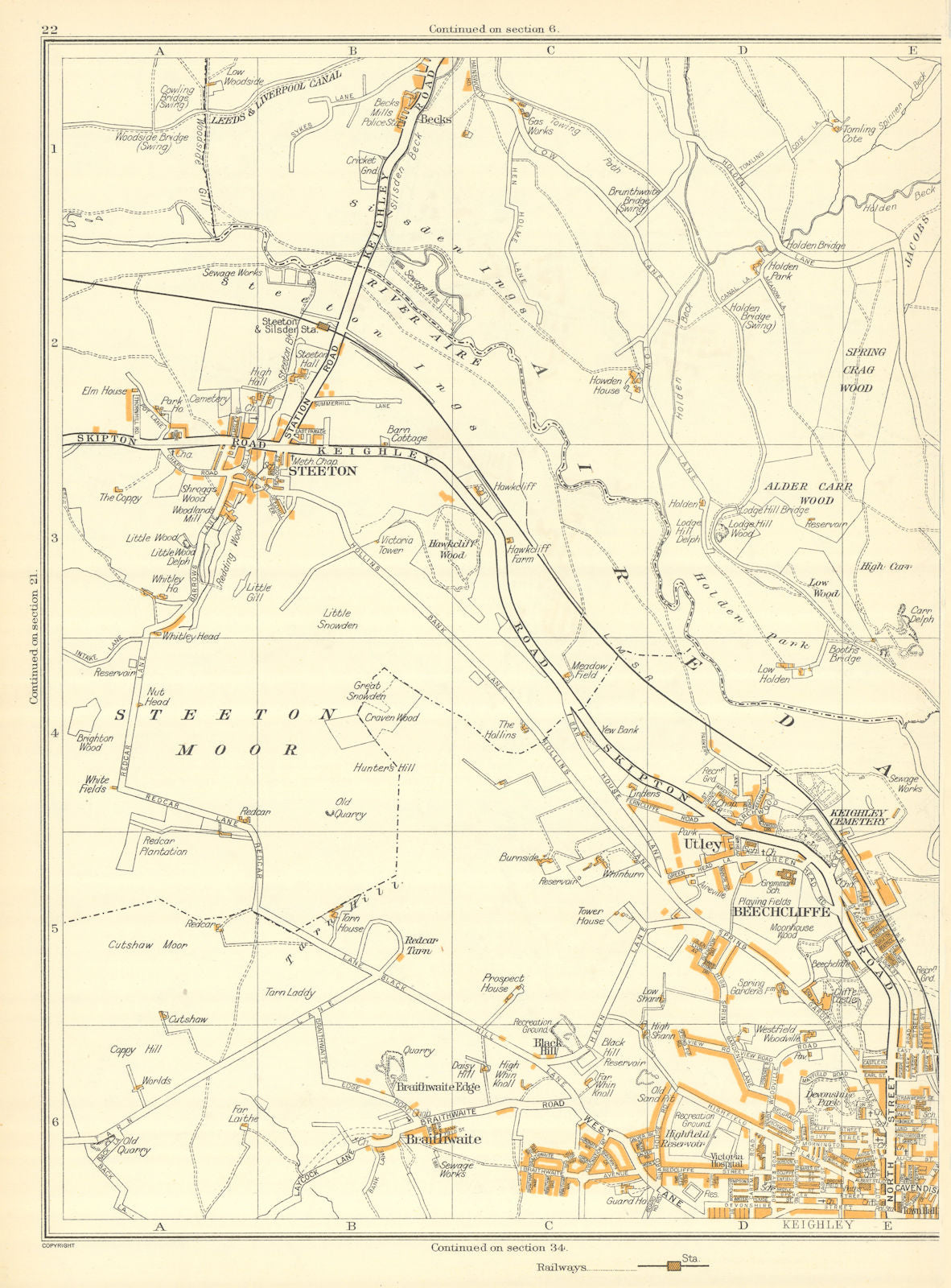 KEIGHLEY Steeton Alder Carr Spring Crag Beechcliffe Braithwaite Utley 1935 map